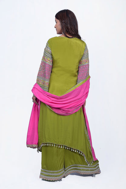 Lace and Zari work embroidery Kurta set with Dupatta