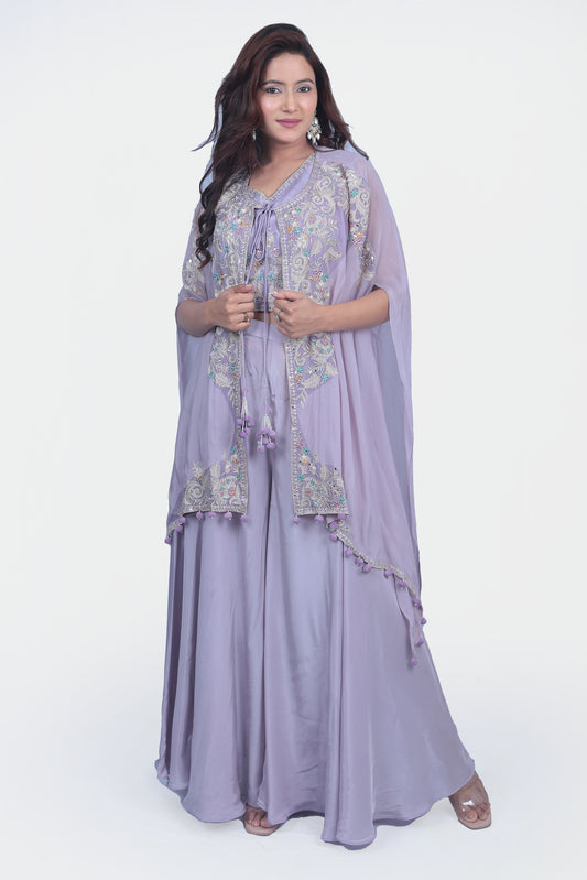 Exquisite Lavender Thread  And Stone Work Top With Sharara Set