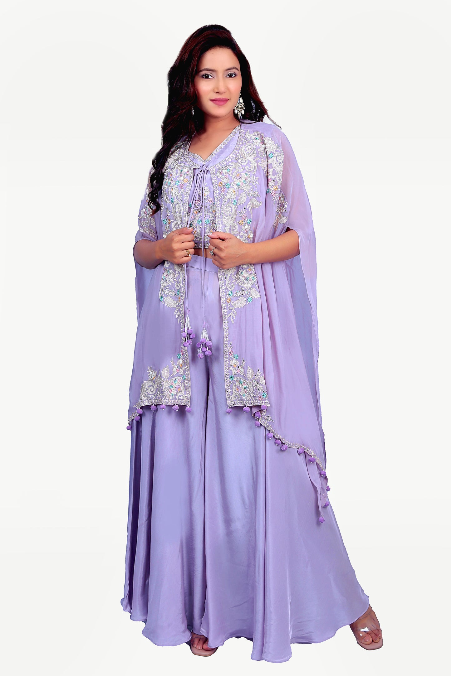 Exquisite Lavender Thread  And Stone Work Top With Sharara Set