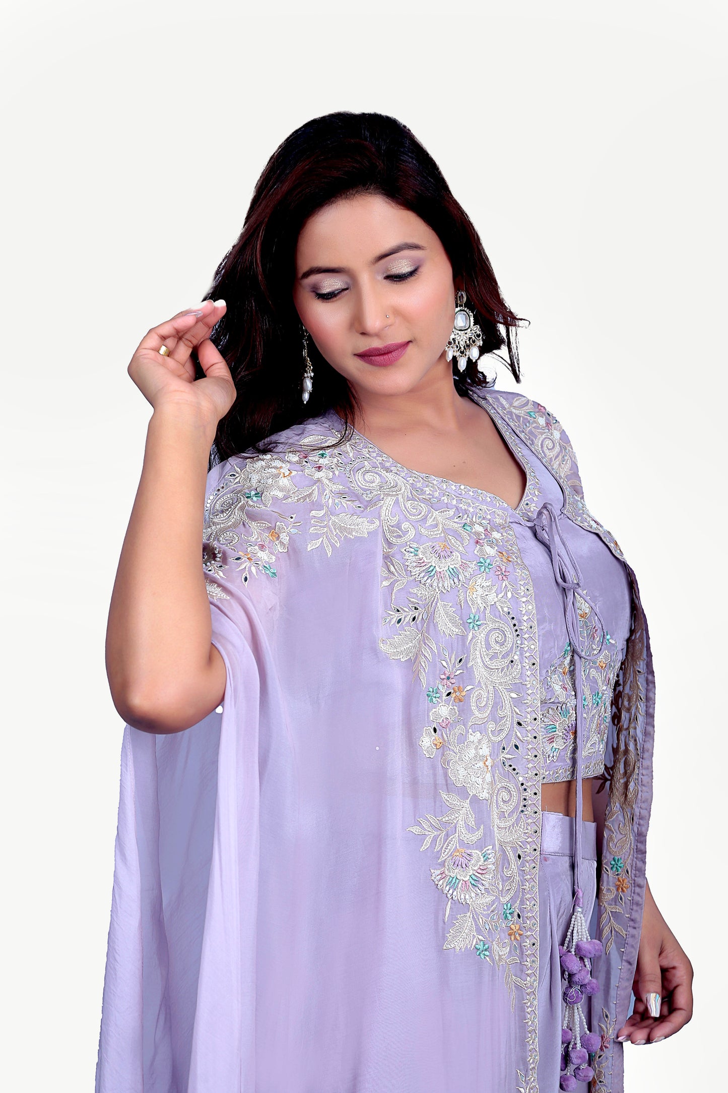 Exquisite Lavender Thread  And Stone Work Top With Sharara Set