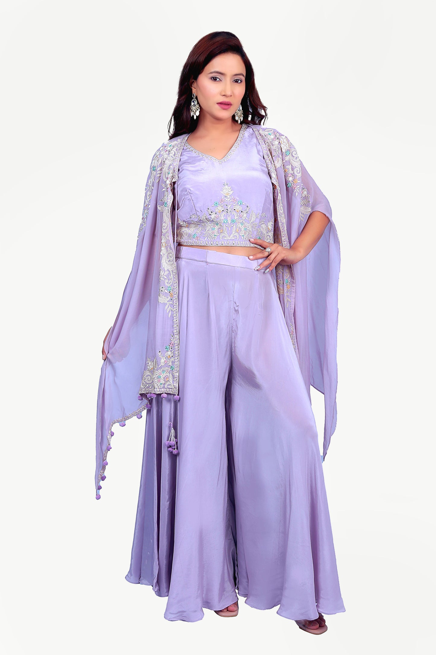 Exquisite Lavender Thread  And Stone Work Top With Sharara Set