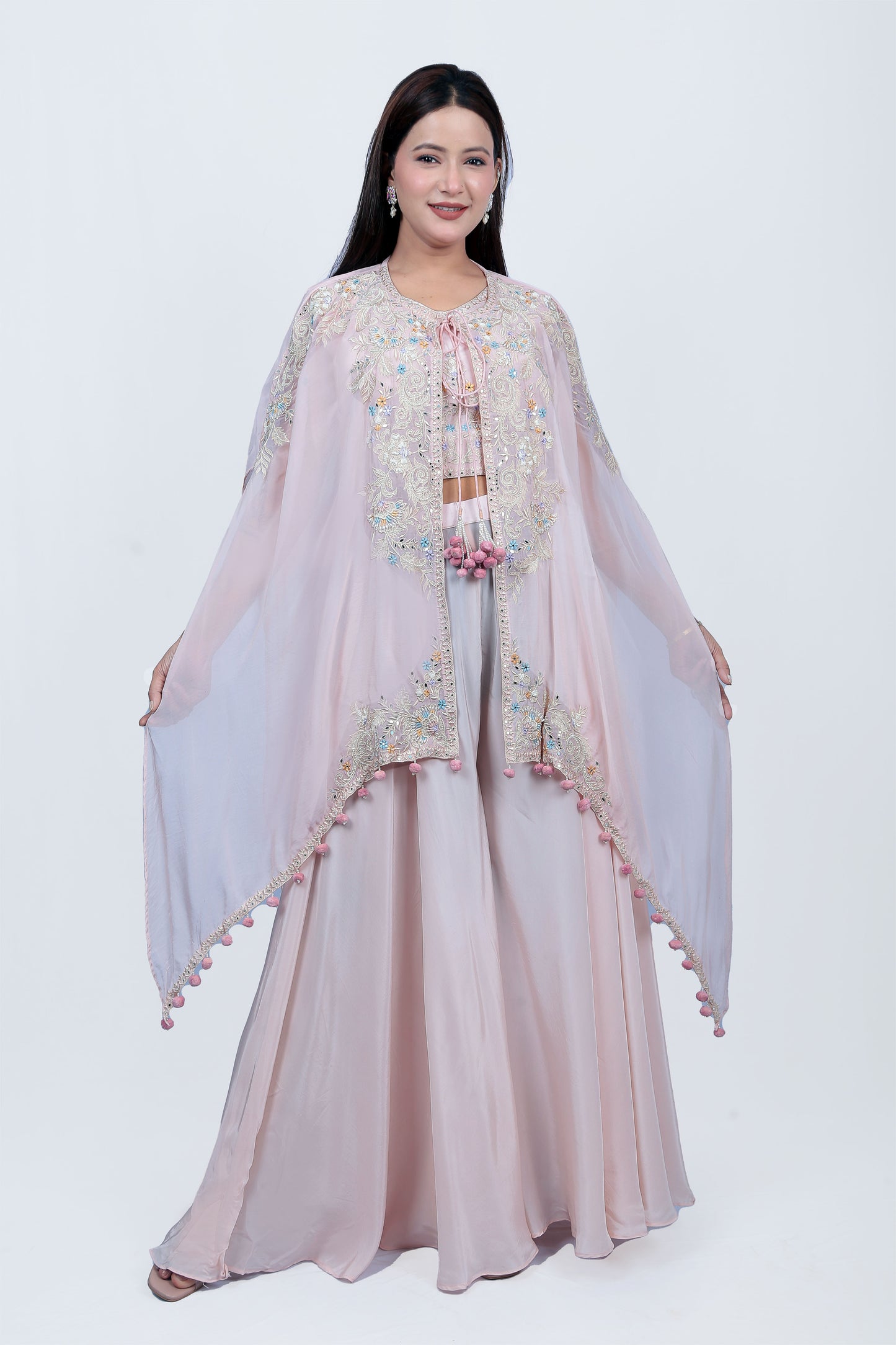 Radient Peach Thread And Stone Work Top With Sharara Set