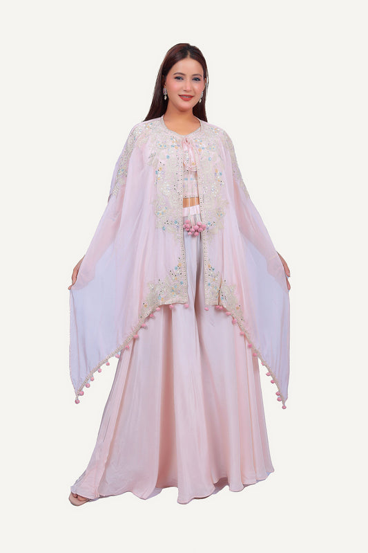 Radient Peach Thread And Stone Work Top With Sharara Set