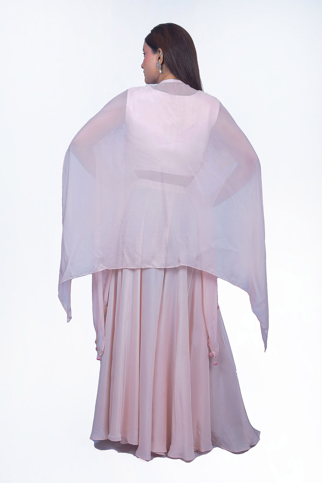 Crop top with cape and palazzo Provides a flowy and comfortable feel against the skin.  