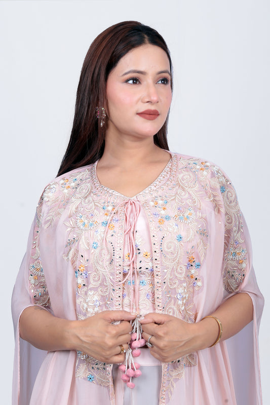 Radient Peach Thread And Stone Work Top With Sharara Set