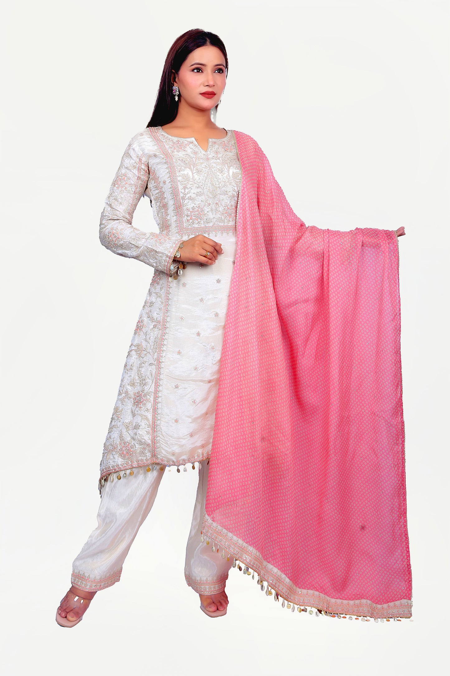 Pure silk cutdana kurta set with Dupatta