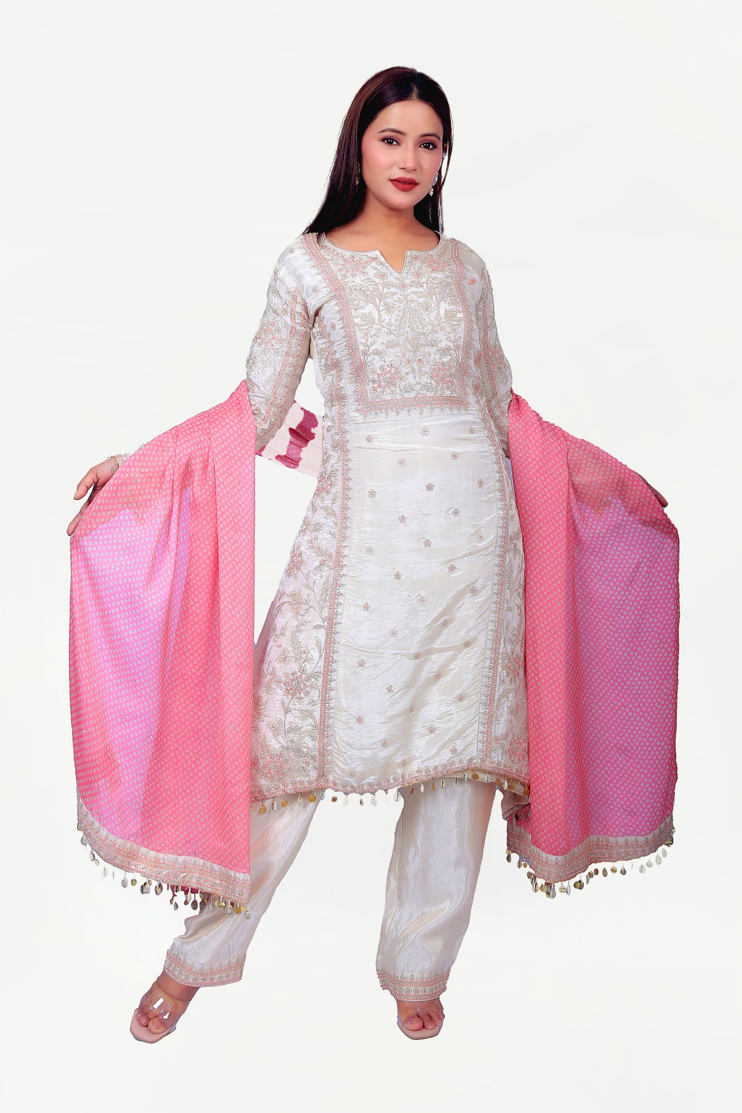 Pure silk cutdana kurta set with Dupatta