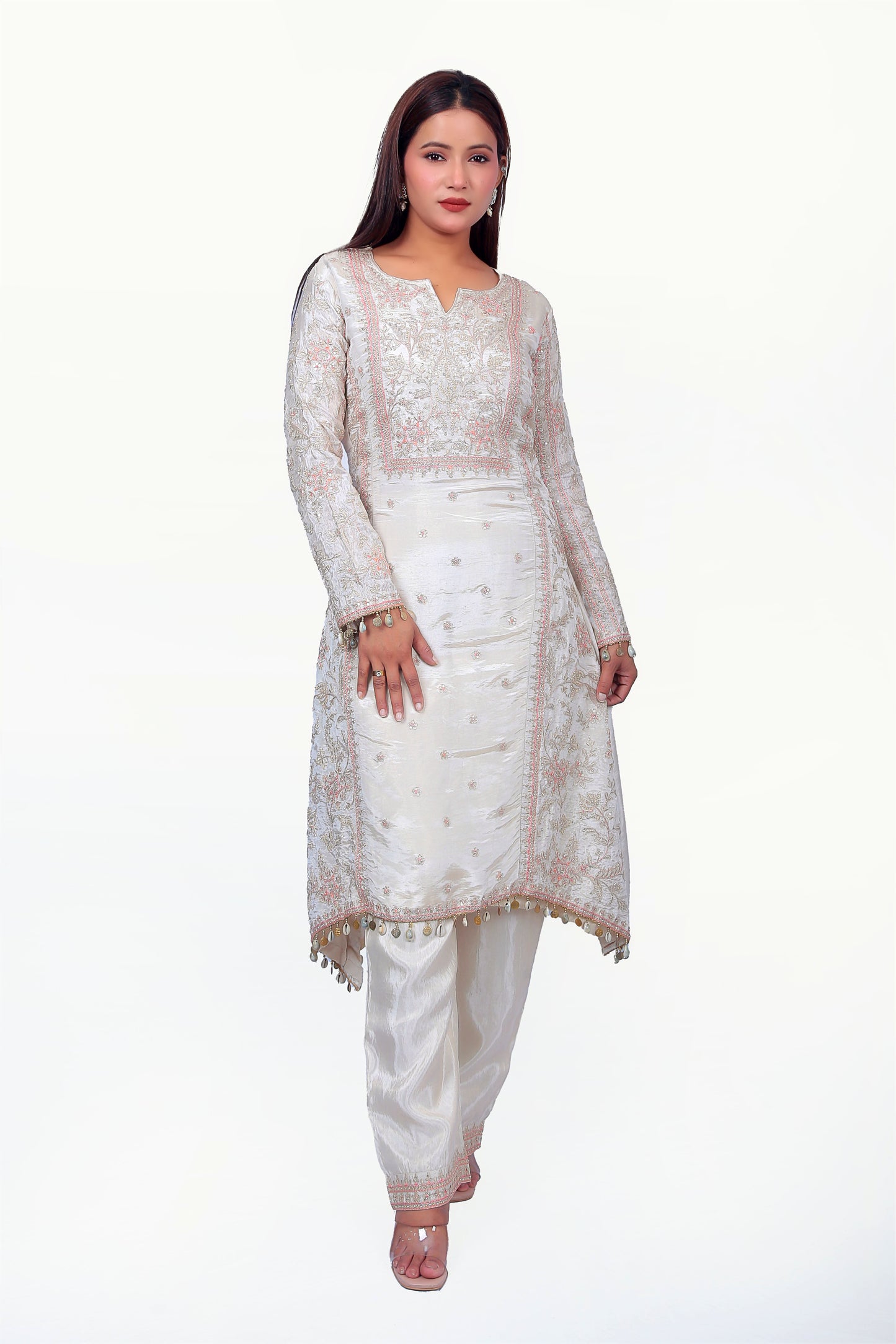 Pure silk cutdana kurta set with Dupatta