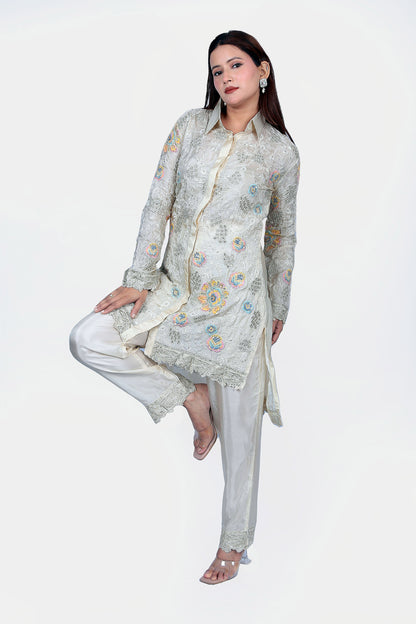 this co-ord set High quality silk fabric with thread work with sequin work