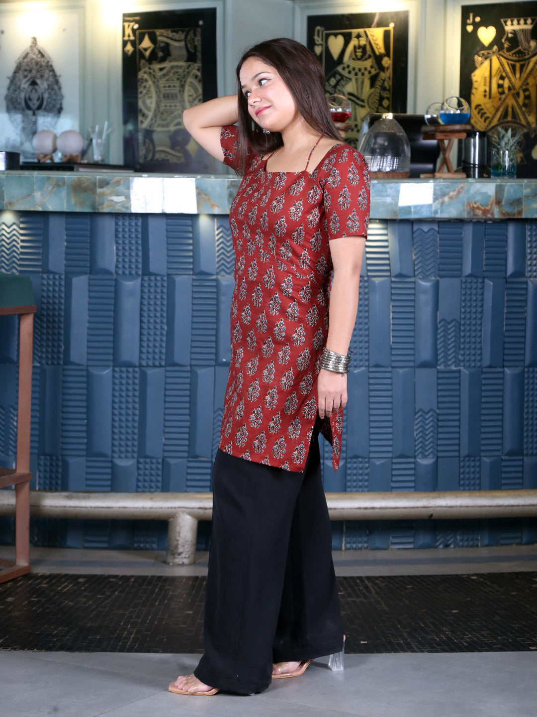 Strappy  block print Kurti