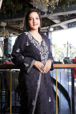 Image of Mukaish Organza black kurta set 