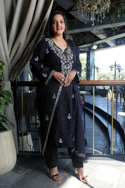 Image of women mukaish and moti work kurta set with dupatta 