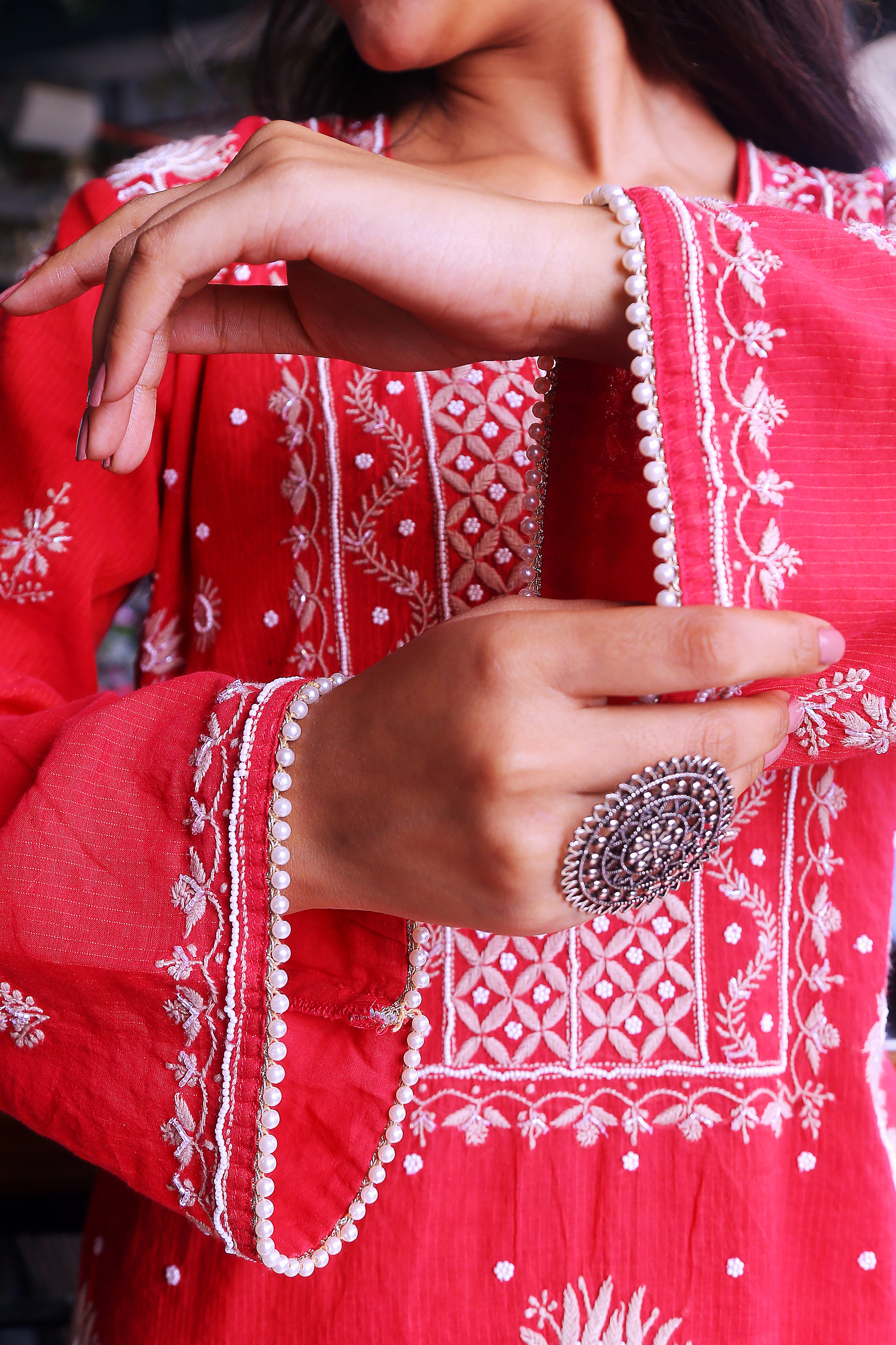 chikankari kurta with Stone lace 