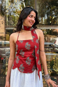 Munni Red Cotton Top with Scarf
