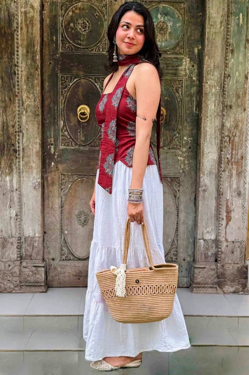 Munni Red Cotton Top with Scarf