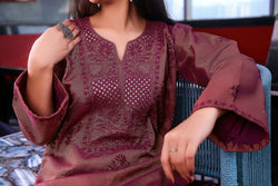 Image of Chikankari hand-embroidered with mukaish work