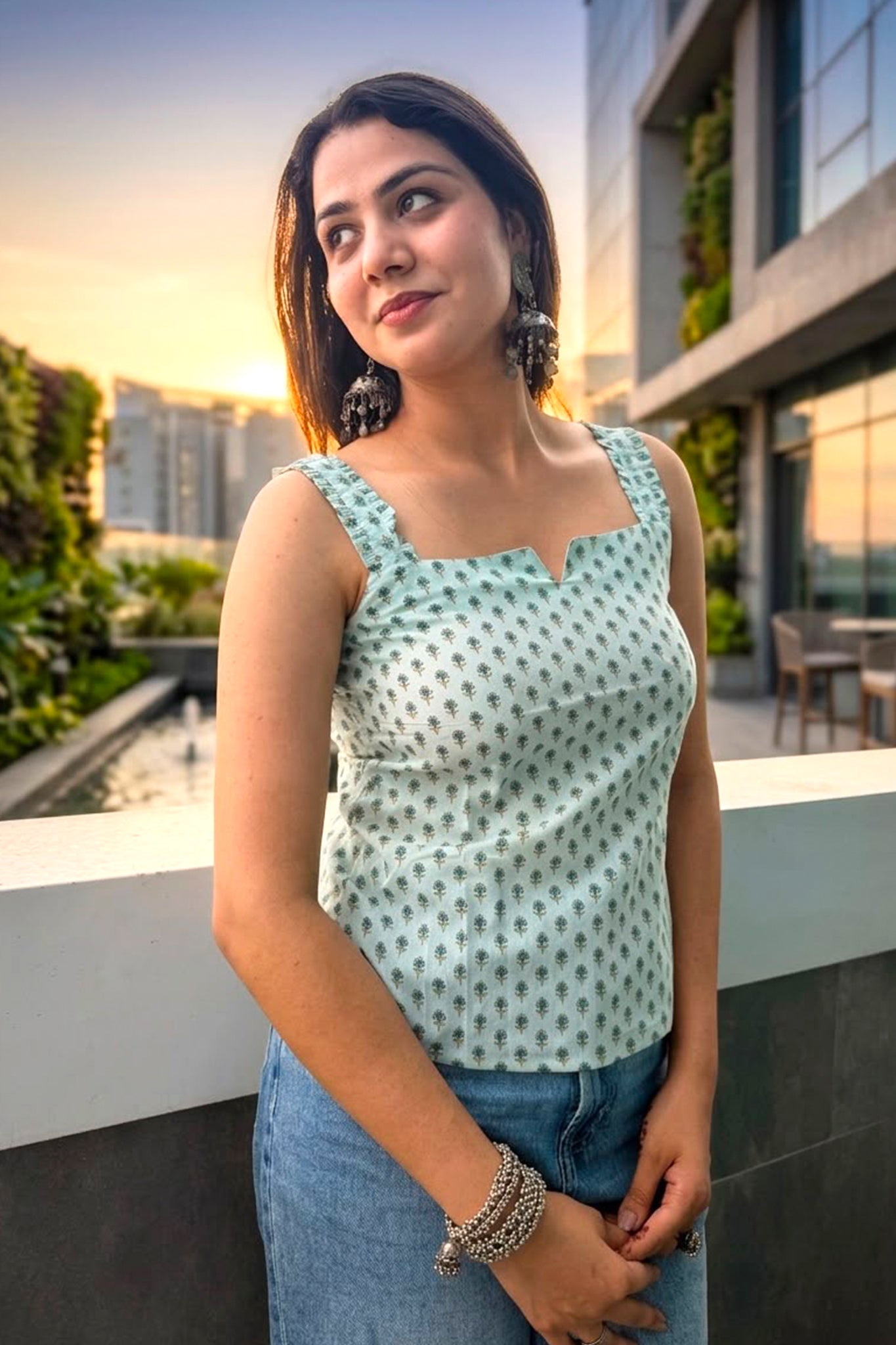 Sea Green Block Print Top