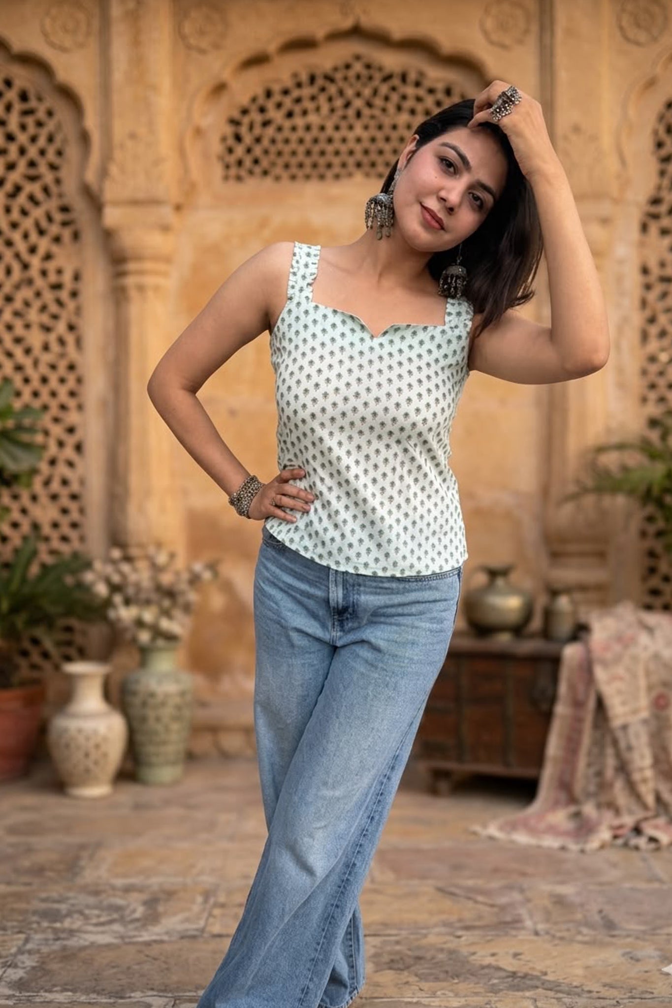 Sea Green Block Print Top