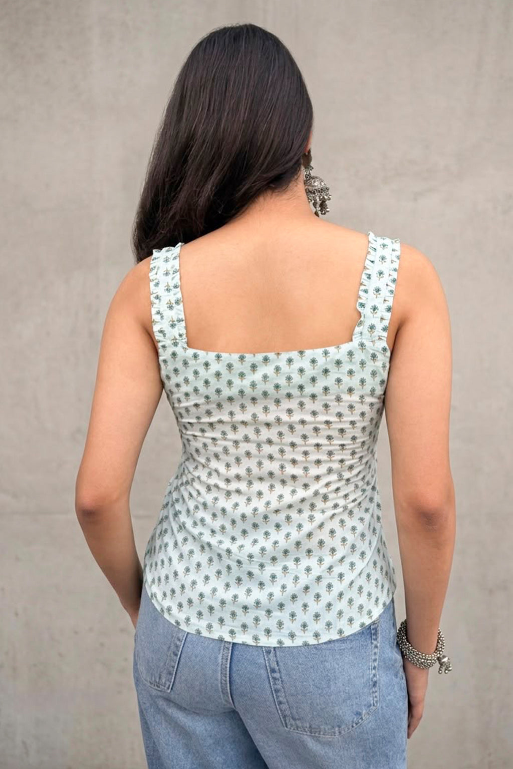 Sea Green Block Print Top
