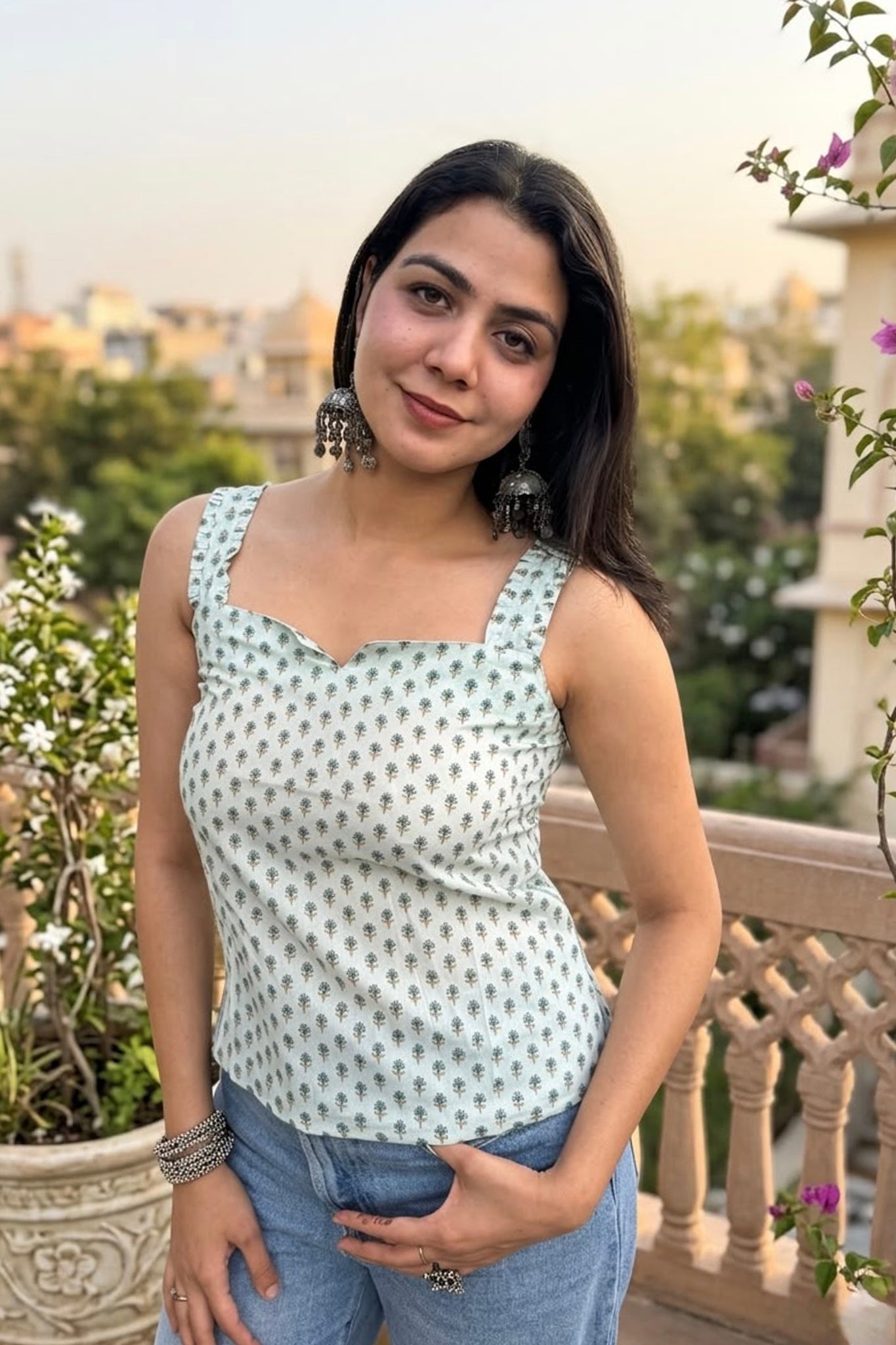 Sea Green Block Print Top
