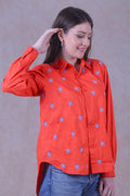 The Shirt is designed with elegant chikankari with butterfly motifs all over.