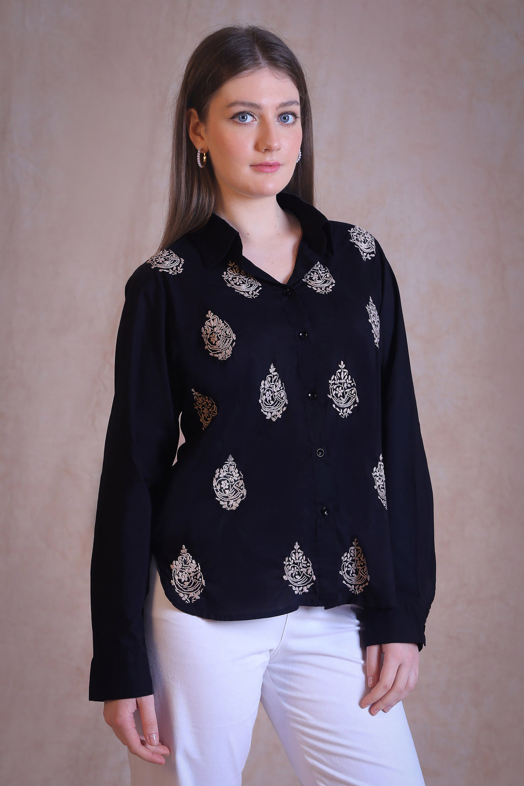 Stay stylised and comfortable in this cotton Chikankari Black shirt.