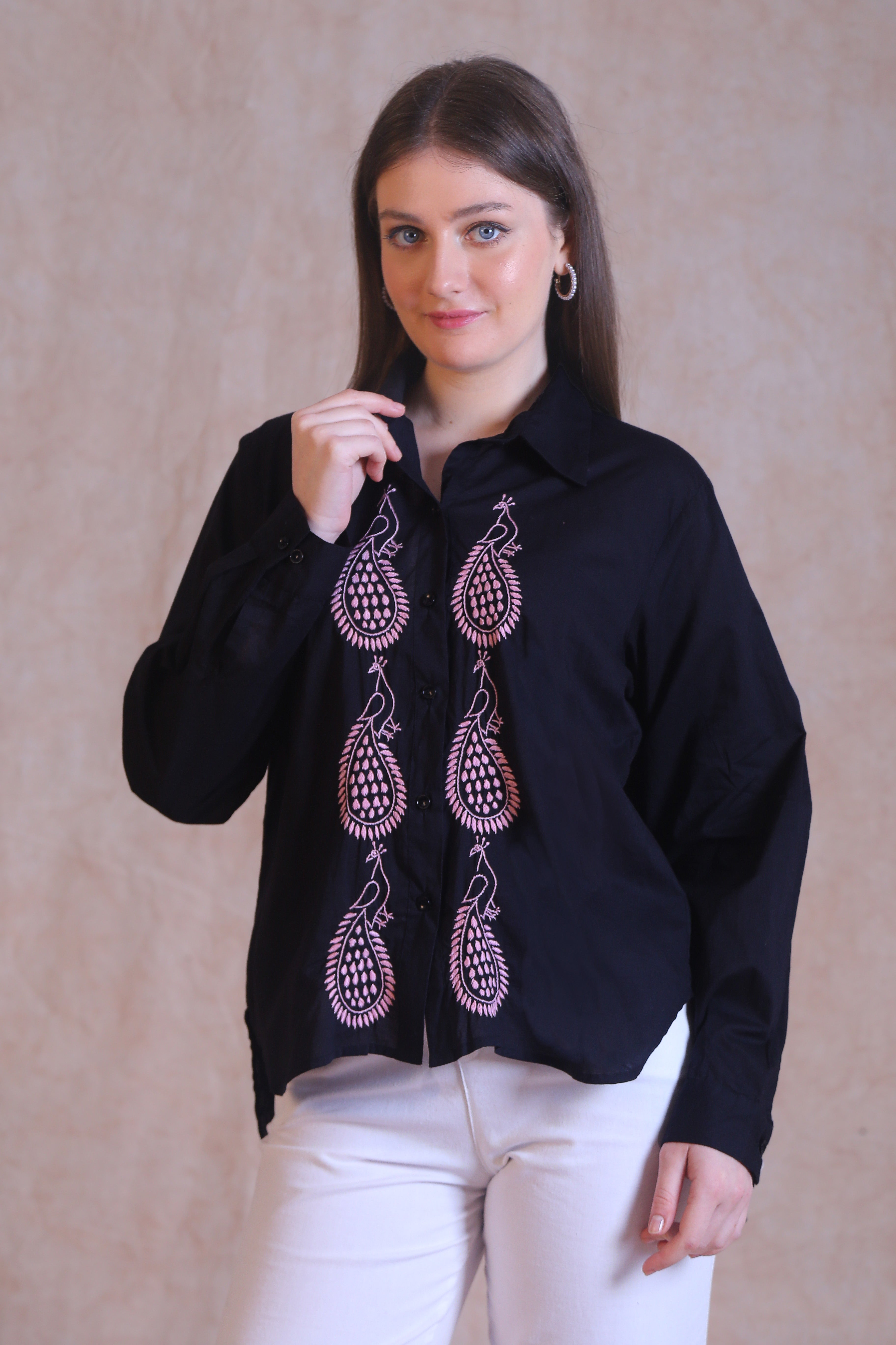 Stay stylised and comfortable in this cotton Chikankari Black shirt.