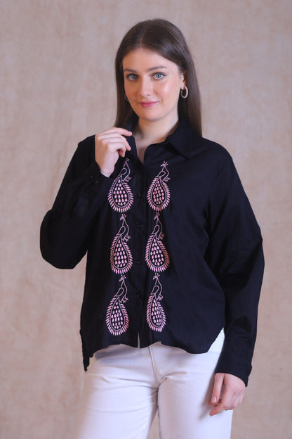 Stay stylised and comfortable in this cotton Chikankari Black shirt.