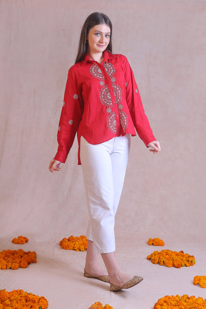 Adorned with intricate hand-embroidered Chikankari motifs.  