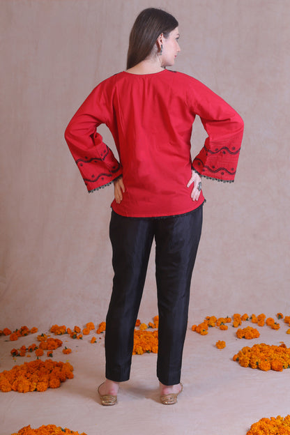 Red Chikankari Short Kurta