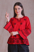Red and Black Chikankari Short Kurta