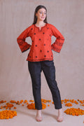 The poplin cotton short Kurta with Black chikankari embroidery 