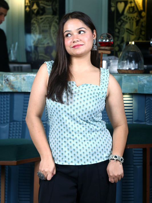 Sea Green Block Print Top