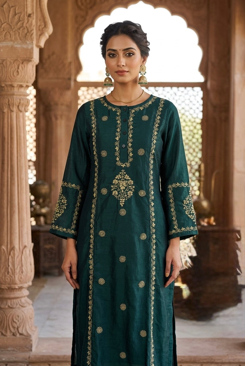 Cienna Chikankari Kurta Set- Green