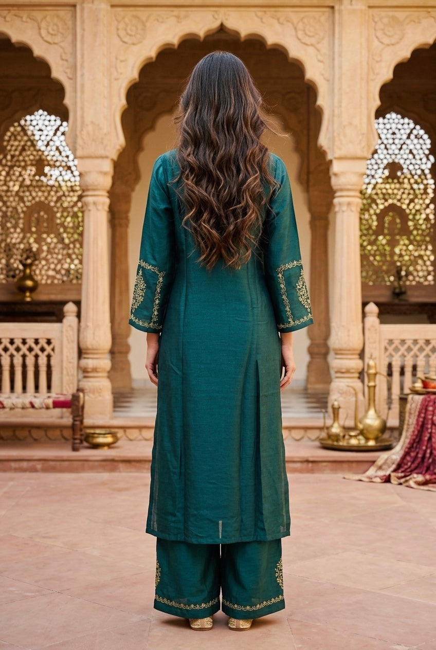 Cienna Chikankari Kurta Set- Green