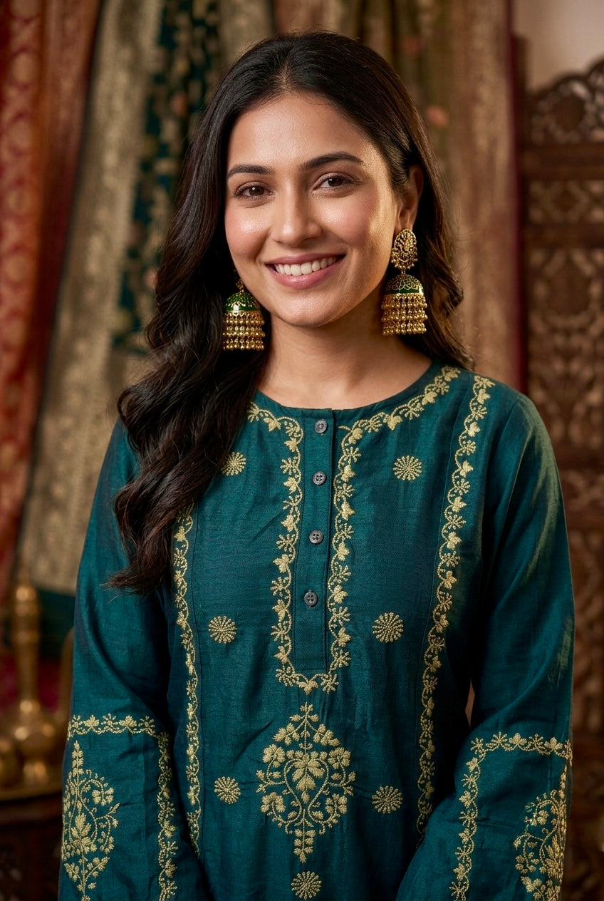 Cienna Chikankari Kurta Set- Green