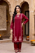 Shaina Chikankari Kurta Set - Wine