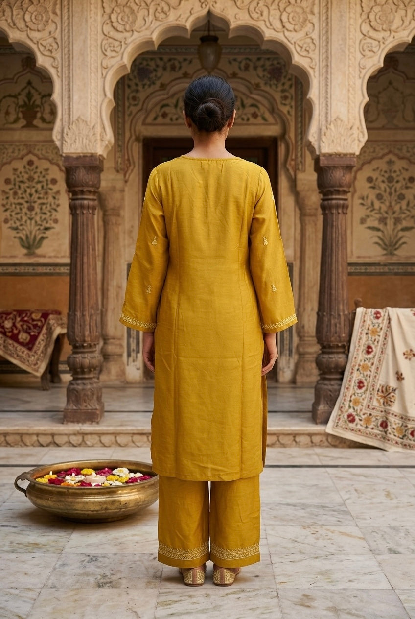 Shaina Chikankari Kurta Set- Yellow