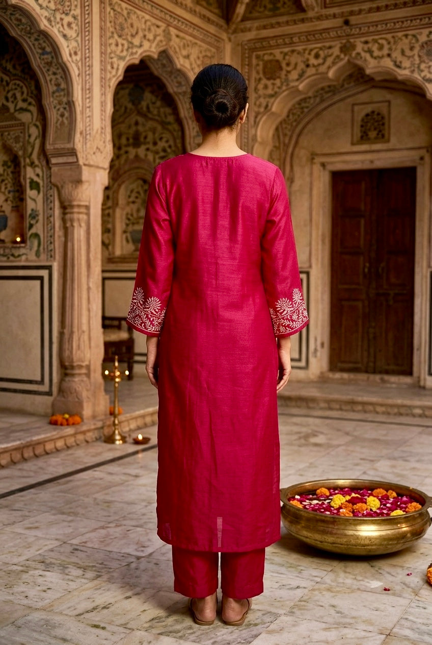 Rubika Chikankari Kurta Set- Pink