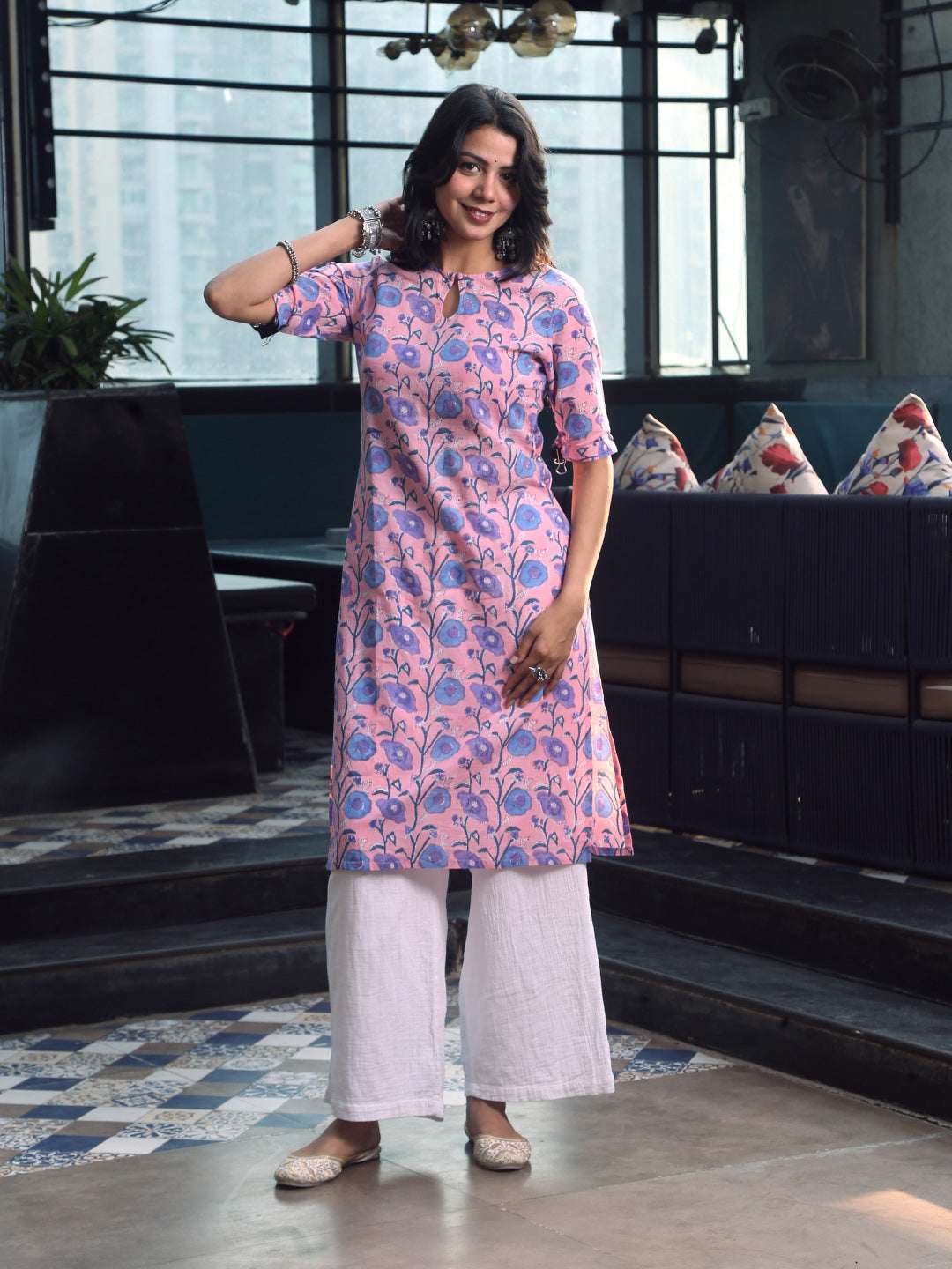 Aarna Pink Hand Block Print Kurta