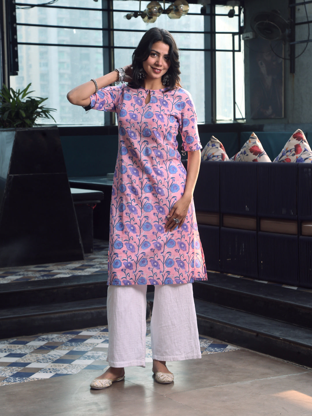 Aarna Pink Hand Block Print Kurta