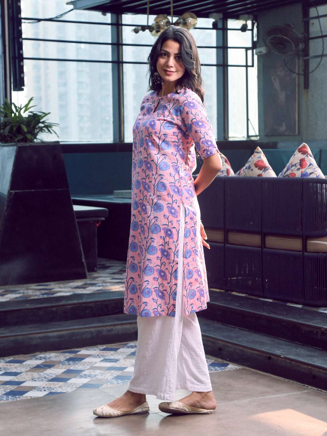 Aarna Pink Hand Block Print Kurta