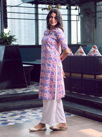 Aarna Pink Hand Block Print Kurta