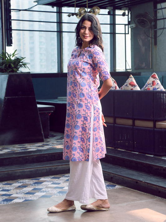 Aarna Pink Hand Block Print Kurta