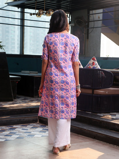 Aarna Pink Hand Block Print Kurta