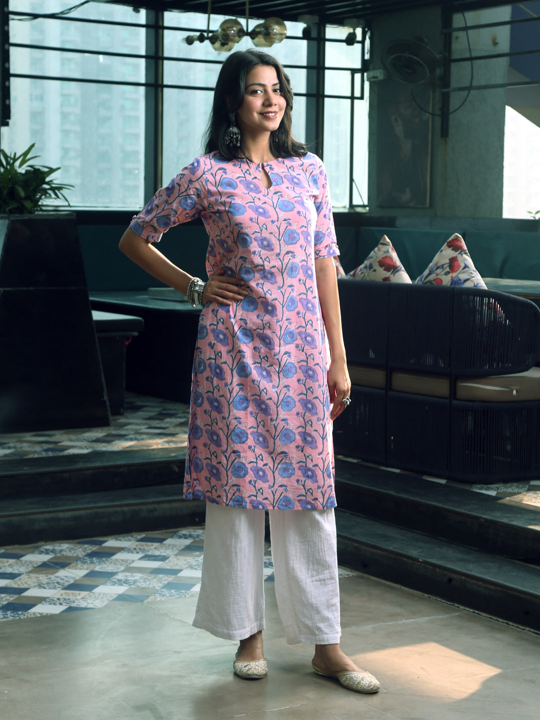 Aarna Pink Hand Block Print Kurta