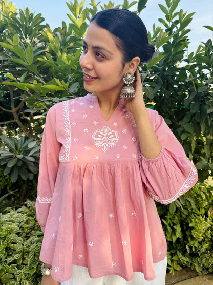 Rumi Pink Chikankari Top