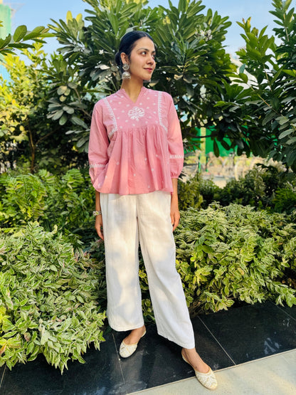 Rumi Pink Chikankari Top