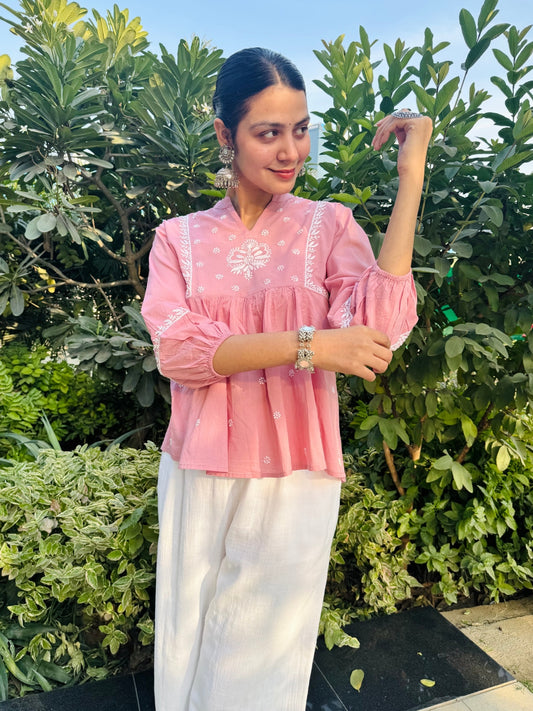 Rumi Pink Chikankari Top