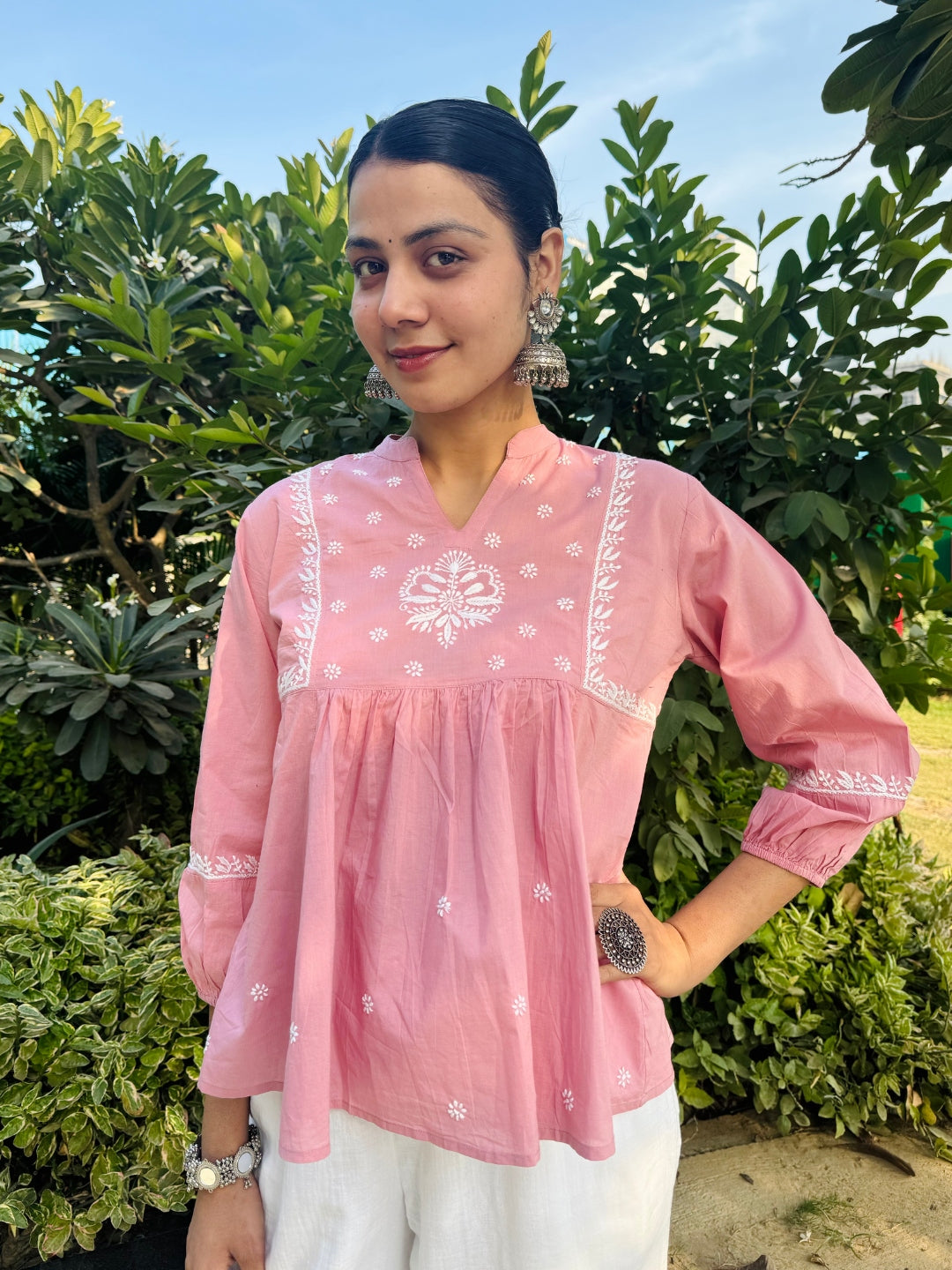 Rumi Pink Chikankari Top
